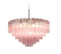 Lampes de plafond suspendues en verre texturé vintage de conception italienne, couleur rose transparent, idéales pour la décoration de la maison et du salon (150 cm de long, cadre chromé