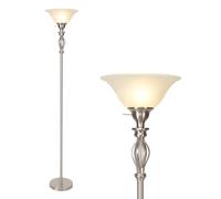 Lampes de sol Torchiere pour le salon et la chambre - Lampe sur pied avec design de lampe de sol d'angle - Volute en fer 70 pouces de hauteur Abat-jour en verre d'albâtre (Nickel brossé)