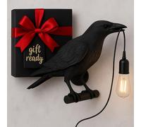 Lampes de table Black Birds Lampe de table à LED en résine en forme de corbeau avec culot E27 pour chambre à coucher, bureau, dortoir universitaire, mur noir droit (Pack 1 - Applique avec ampoule)