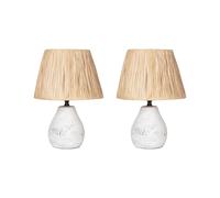 Lampes de Table en Céramique Blanche et Papier Abat-Jour Conique 31 cm de Chevet [EEK: E]