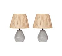 Lampes de Table en Céramique Grise et Papier Abat-Jour Conique 31 cm de Chevet L