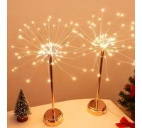 Lampes de table nid et fleurs, lumières LED de feux d'artifice de luciole avec télécommande, mini table Starburst, batterie et USB, pour décoration intérieure de fête 2pcs