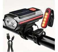 Lampes de vélo - IKYS - Phare avant et feu arrière - Solaire - Rechargeable USB - Klaxon intégré