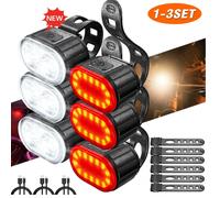 Lampes de vélo rechargeables par USB, lampe d'avertissement de sécurité pour vélo, lampe de poche étanche pour l'extérieur, pour vélos de montagne et de route Sets 2