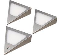 Lampes LED triangulaires pour montage en dessous de meubles avec capteur, blanc chaud, intensité lumineuse variable, acier inoxydable, lot de 3, blanc chaud