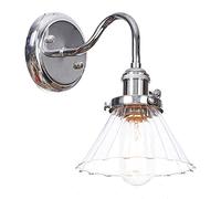 Lampes murales avec interrupteur, abat-jour en verre clair antique appliques murales en métal éclairage de lecture, appliques murales industrielles vintage pour salle de bain chambre,Chrome