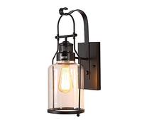 Lampes murales d'éclairage extérieur LOFT Applique murale en métal de style industriel Lanterne murale rustique Applique murale de ferme/Lumière en verre transparent Abat-jour E26/E27 Prise pour