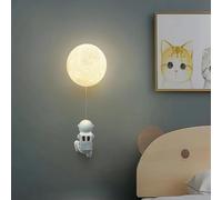Lampes murales modernes , Applique murale for enfants, thème spatial, éclairage de chambre à coucher, boule verre nordique, veilleuse, décoration d'astronaute, applique créative, 3 couleurs(The Moon)