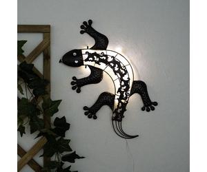 Lampes murales solaires pour l'extérieur figurine de jardin d'animaux figurine de lumière solaire gecko pour montage mural, métal de couleur bronze, chacune 1x LED, LxH 50x25 cm