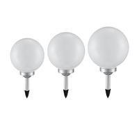 Lampes solaires à LED Piquet de terre Batterie Décoration de jardin Lampes d'extérieur Boule, plastique argenté, LED blanc chaud, D 25, 20, 15 cm, Set de 3