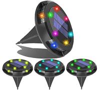 Lampes Solaires au Sol Extérieures Lumières Disque éclairage Paysage Enterré Imperméable Multicolore 10 LED Changement Automatique pour Lumière D'inondation Chemin Patio (7 Coloré RVB, 4 Pack)