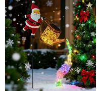 Lampes solaires de Noël en forme de Père Noël - Étanches - Décoration de jardin - En métal - Avec lumière LED - Pour cour, pelouse, jardin et terrasse