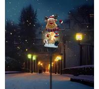 Lampes solaires de Noël montées au sol pour jardin et cour, figurine de Père Noël avec mini arbre et bottes, décoration de vacances en métal de 80 cm, pas de câblage nécessaire (renne en fer)