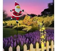 Lampes solaires de Noël pour décoration de jardin, pelouse, lumières de Noël solaires pour décoration extérieure, à suspendre en métal à LED Sola-r Père Noël arrosoir pour allée