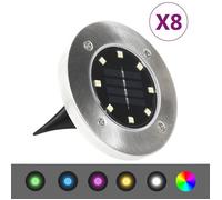 Lampes solaires de sol - vidaXL - 8 pièces - LED couleur RVB - Argent - 12x13 cm - Résiste à l'eau
