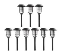 Lampes solaires décoration de jardin pour l'extérieur sur piquet éclairage de terrasse lanterne effet flamme, plastique noir, batterie 6-8h, LED blanc chaud, DxH 12x43cm, lot de 9