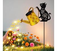 Lampes solaires décoratives d'extérieur, arrosoir avec lumières en cascade, avec piquets de jardin en forme de silhouette de chat, décoration de jardin en métal étanche pour cour, extérieur, terrasse