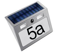 Lampes solaires d'extérieur avec détecteur de mouvement, numéro de maison éclairé solaire Hopelit avec capteur crépusculaire et étanchéité IP44, numéro de maison en acier inoxydable 7 LED avec