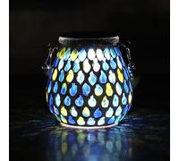Lampes solaires d'extérieur avec pot en verre mosaïque de couleurs multiples, lanternes à énergie solaire, lampes LED à suspendre pour camping, terrasse, balcon, jardin, clôture, décoration (bleu)