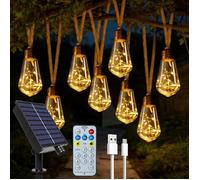 Lampes solaires d'extérieur de jardin - 20 ampoules S17 - 10 m - Corde de chanvre avec télécommande, USB et énergie solaire-8 modes