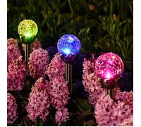 Lampes solaires d'extérieur en verre craquelé - SUTEO - Lot de 3 - Double LED - Changement de couleur - Blanc - 8x39 cm