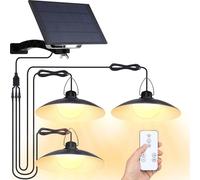 Lampes solaires d'extérieur, Suspensions solaires à Led avec télécommande, Suspensions solaires de jardin avec panneau solaire 1500mah et tête de lampe 300lm, Couleur de lumière : Blanc chaud, 3 lampe