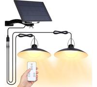 Lampes solaires d'extérieur, Suspensions solaires à Led avec télécommande, Suspensions solaires de jardin avec panneau solaire 1500mah et tête de lampe 300lm, Couleur de lumière : Blanc chaud, 2 lampe