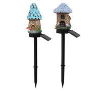 Lampes solaires en forme de champignon pour l'extérieur, design de maison de dessin animé, LED jaune chaud, lampes solaires sur piquet en résine, avec panneau solaire à haute efficacité pour