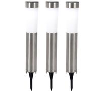 Lampes solaires Lampes solaires LED Piquet de terre Lampes de jardin Lampes de chemin Acier inoxydable blanc Extérieur Lot de 3