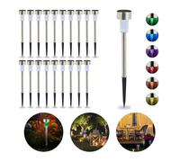Lot de lampes solaires LED, lot de 20, Piquet, Décoration de jardin, Eclairage, Changement de couleur, argenté