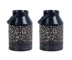 Lampes solaires pour décoration de balcon extérieur motif décoration de jardin lanterne solaire en métal jardinière suspendue, noir, LED, DxH 10x16 cm, lot de 2