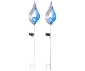 Lampes solaires pour décoration de jardin extérieur lampe solaire lampe solaire d'extérieur, effet de lumière bleue en forme de goutte avec boule de verre, 1x LED, H 90 cm, lot de 2