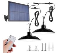 Lampes solaires pour extérieur et intérieur, lampe solaire avec télécommande, lampes suspendues LED solaires IP65, lampes solaires pour l'extérieur avec câble de 10 m, double tête, suspension solaire