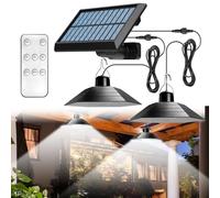 Lampes solaires pour extérieur et intérieur, lampe solaire avec télécommande, lampes suspendues LED solaires IP65, lampes solaires pour l'extérieur avec câble de 3 m, double tête, suspension solaire