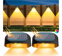 Lampes solaires pour l'extérieur, 2 pièces de lanternes solaires de jardin Décoration étanche Lampes solaires de clôture Blanc chaud RGB pour escalier Clôture Cour Terrasse Chemin