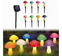 Lampes solaires sur piquet de jardin avec champignon craquelé, éclairage LED coloré, éclairage extérieur étanche alimenté par énergie solaire pour cour, pelouse (A)
