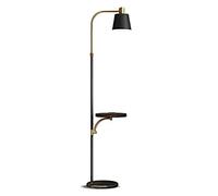 Lampes sur Pied Lampadaire Noir avec Port de Chargement USB Plateau en Bois 3 températures de Couleur Abat-Jour réglable Base en marbre Lampe de Lecture