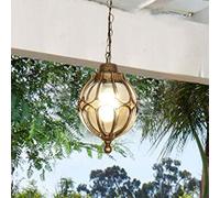 Lampes suspendues d'extérieur, luminaire extérieur de Porche de Lustre de Ferme en métal Noir avec Globe en Verre Transparent dans Un Cadre de Cage en Aluminium, Lanterne extérieure pour bel