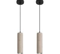 Lampes suspendues en ciment pour îlot de cuisine - Spots suspendus en béton Long tube réglable en hauteur - Lanterne cylindrique Plafonnier Suspension Spot (2 pièces,6000K-7 * 25cm)