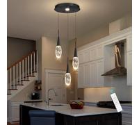 Lampes suspendues LED à 3 lumières pour îlot de cuisine doré à intensité variable luminaire moderne en cristal pour salle à manger, chambre à coucher, salon lumières brillantes, noir