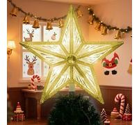 LAMPHOME Cimier de sapin de Noël avec 10 LED - 20,3 cm - Étoile dorée à paillettes 3D - Décorations de Noël lumineuses pour sapin de Noël (blanc chaud)