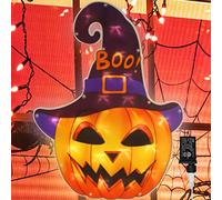 LAMPHOME Jack-O-Lantern - Décoration de fenêtre d'Halloween avec 20 LED - 42,4 cm