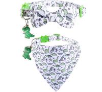 Lamphyface Collier pour Chat avec nœud Papillon, Bandana et Cloche Dinosaure, Tissu de sécurité réglable, 20,3 à 28 cm, Dinosaure