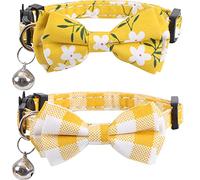 Lamphyface Lot de 2 Colliers pour Chat avec Joli nœud Papillon et Clochette à Carreaux pour Chaton sécurité réglable, Jaune