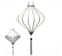 Lampion Asiatique en Soie Blanc, T Ø39cm - Lanterne de Hoi an en Tissu, Bambou et Bois - Artisanat et Décoration du Vietnam (T25-B)