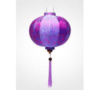 Lampion Asiatique en Soie Mauve R Ø38cm - Lanterne Traditionnelle de Hoi an en Tissu, Bambou et Bois, Fait Main - Artisanat et Décoration du Vietnam (R25-M)