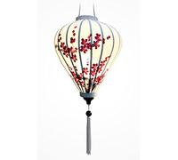 Lampion Asiatique en Tissu de Lin Blanc M - Diamètre Ø33cm - Lanterne Peint à la Main, Motif Branche Fleur de Cerisier - Décoration et Artisanat du Vietnam (Réf. M25-DAOCAY)