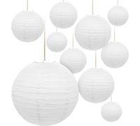 Lampion en papier blanc à suspendre - Set de 10 en 25 cm - Lanterne en papier ronde décorative - Abat-jour lampe en papier nervuré Décoration pour fête de jardin mariage anniversaire Bamboo Style