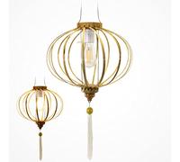 Lampion Lanterne Asiatique en Bambou et Bois, R Ø33cm - Lustre Suspension Traditionnel de Hoi an, Fait Main - Décoration d'Asie et Artisanat du Vietnam (LB-R20)