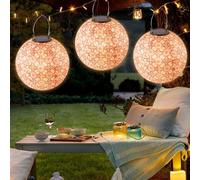 Lampion Solaire Exterieur, Afenau 3 Pièces 25cm Lanternes Led Solar, Lanterne de Jardin en Nylon, Lanterne Solaire Lampions en Nylon pour Jardin, Balcon, Cour, Mariage, Décoration De Fête